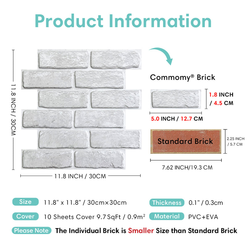 3D Vintage White Brick Peel and Stick Wall Tile