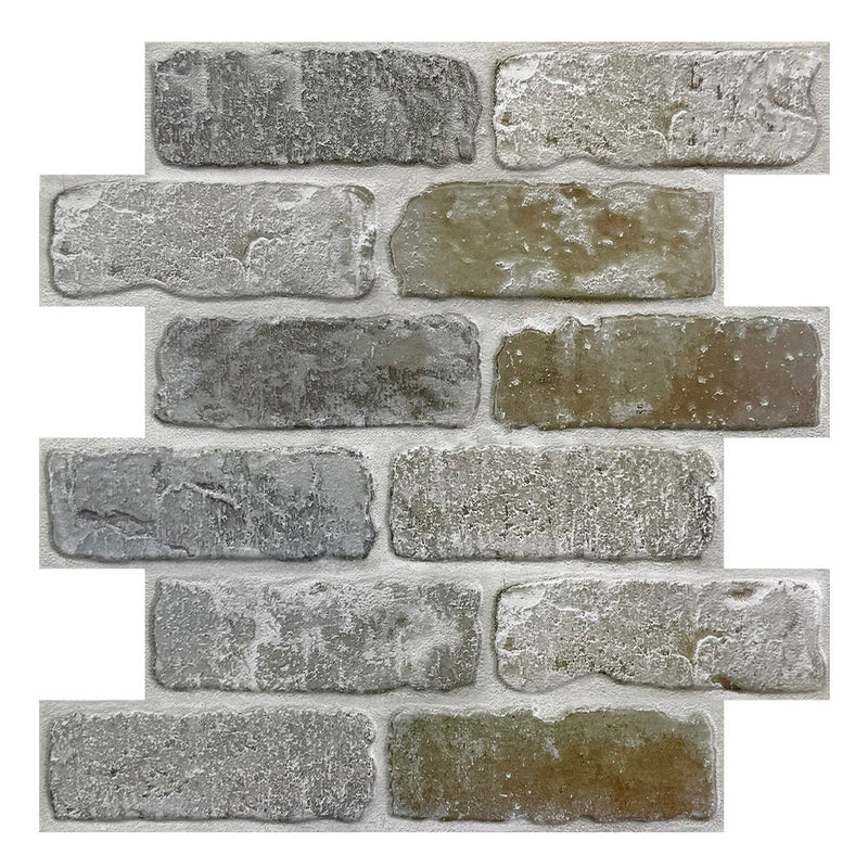 3D Rust and Grey Brick Peel and Stick Wall Tile