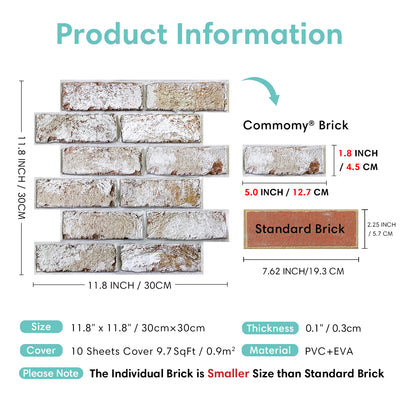 3D Rust Red Brick Peel and Stick Wall Tile