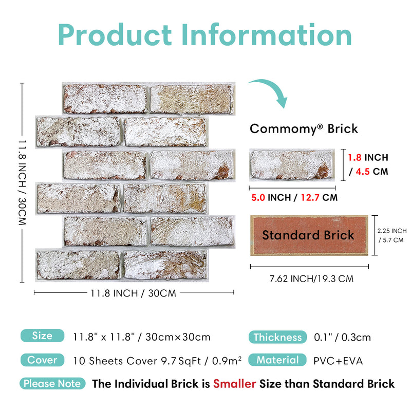 3D Rust Red Brick Peel and Stick Wall Tile