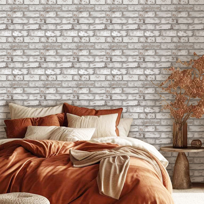 3D Rustic Whitewash Brick Peel and Stick Wall Tile