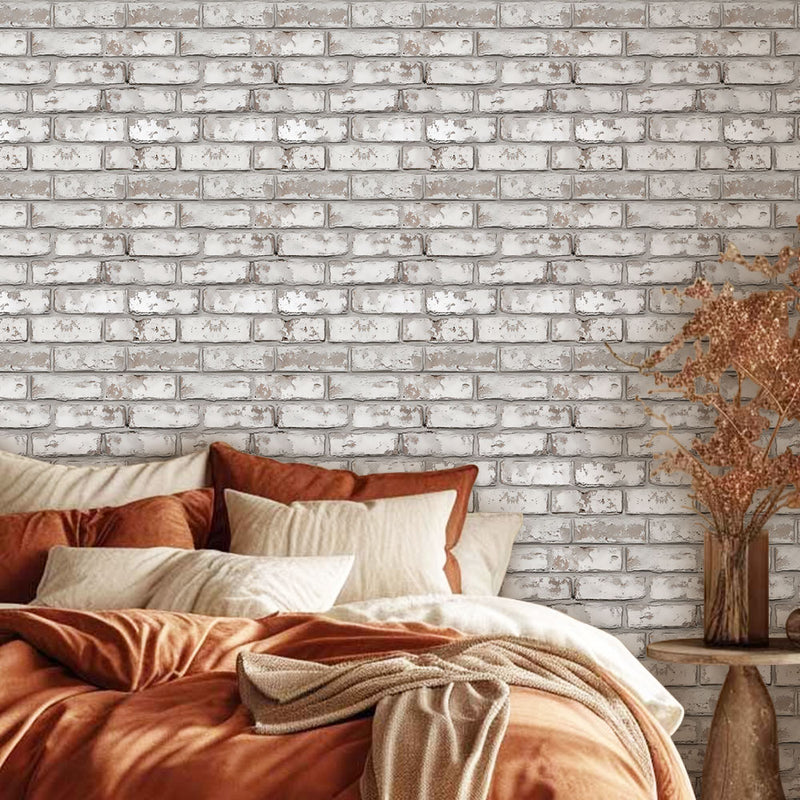 3D Rustic Whitewash Brick Peel and Stick Wall Tile