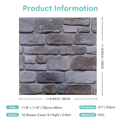 3D Smoke Rustic Stone Peel and Stick Wall Tile