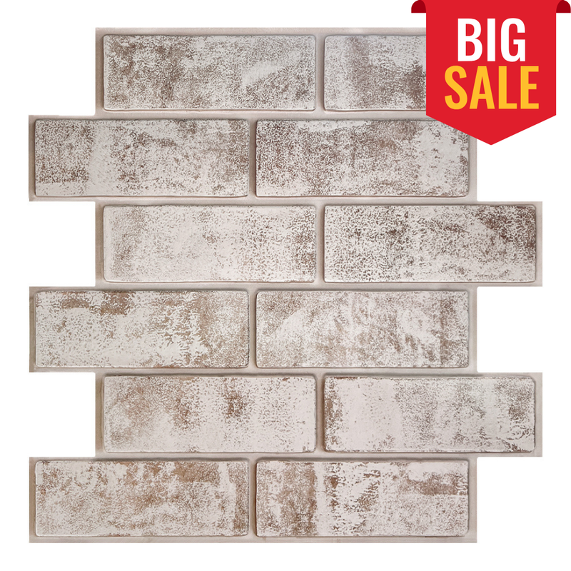 3D Whitewash Faux Brick Peel and Stick Wall Tile