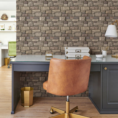 3D Rustic Brown Stone Peel and Stick Wall Tile