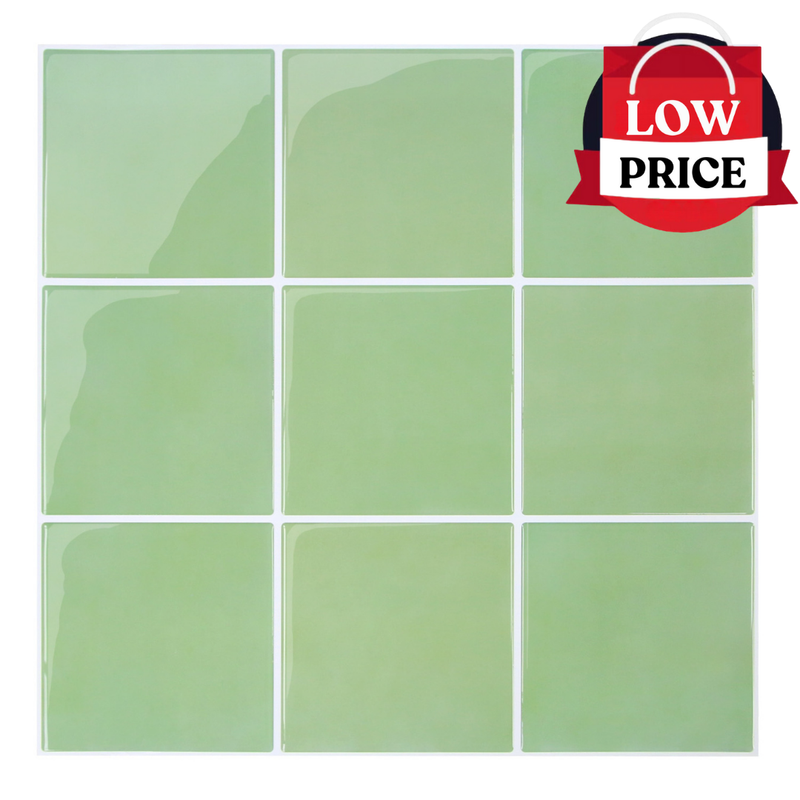 Sage Green Ceramic Square Peel and Stick Backsplash Tile - Thicker Design