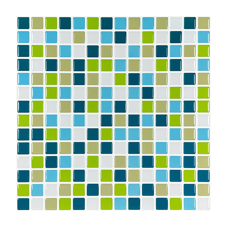 Blue and Green Square Mosaic Peel and Stick Tile Backsplash
