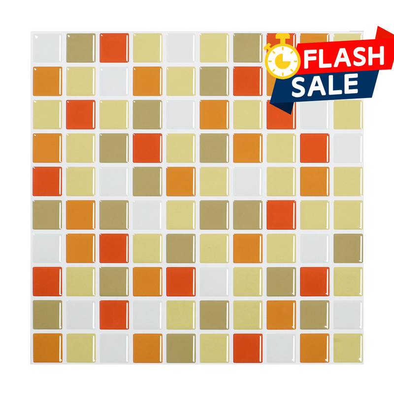 Orange Square Mosaic Peel and Stick Tile Backsplash