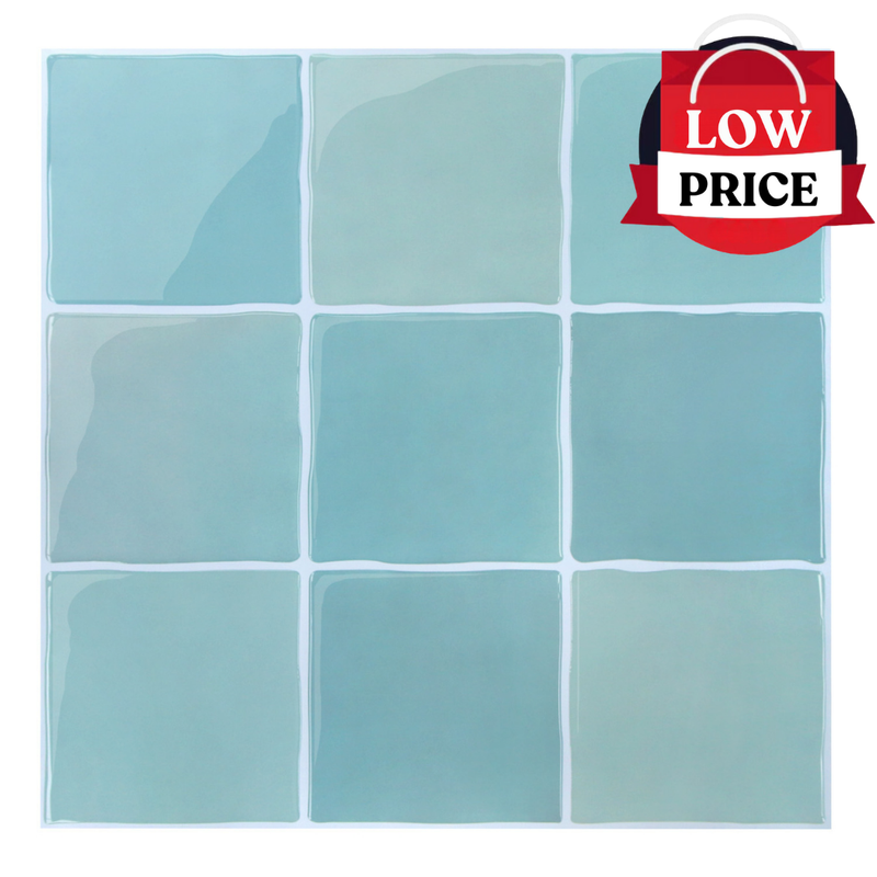 Blue Green Ceramic Square Peel and Stick Backsplash Tile - Thicker Design