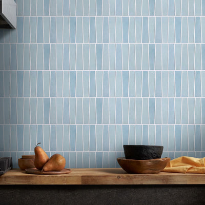 3D Trapezoid Sky Blue Peel and Stick Wall Tile