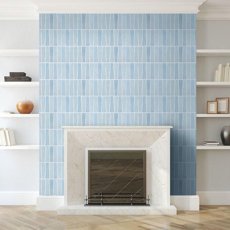 3D Trapezoid Sky Blue Peel and Stick Wall Tile