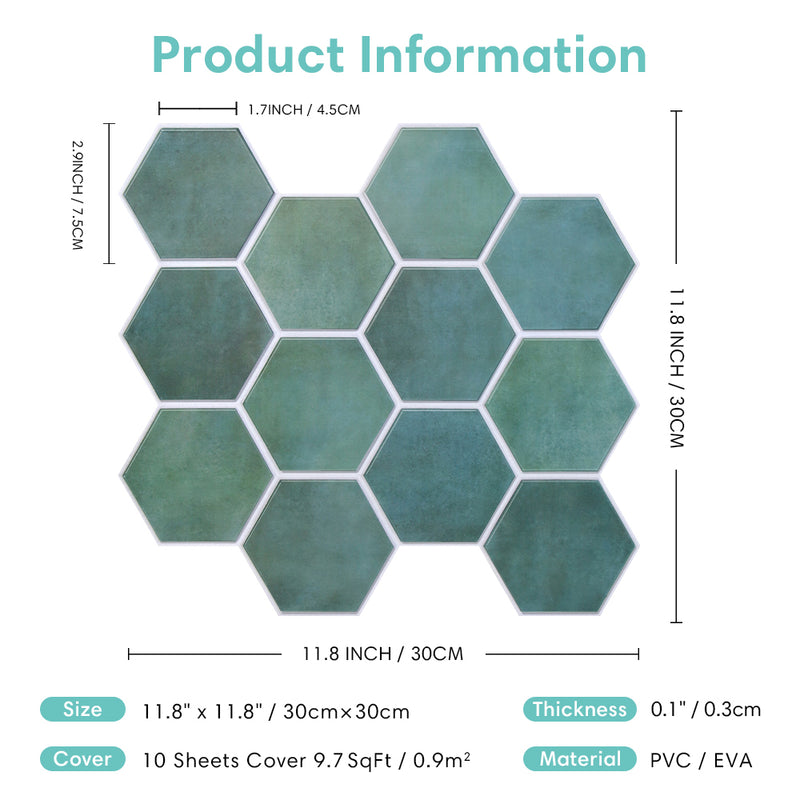 3D Patina Green Hexagon Peel and Stick Wall Tile