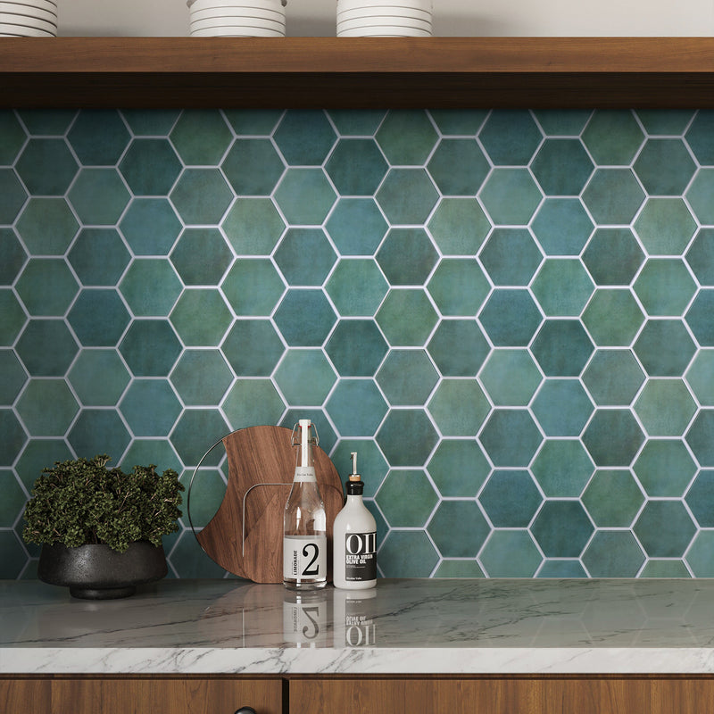 3D Patina Green Hexagon Peel and Stick Wall Tile