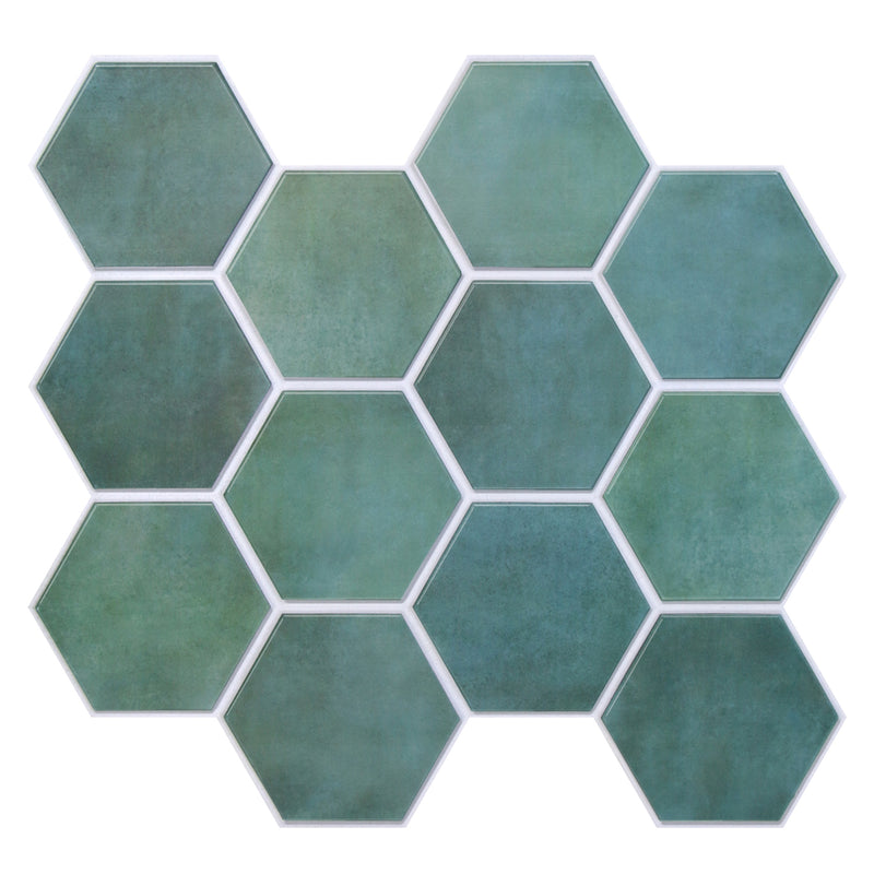 3D Patina Green Hexagon Peel and Stick Wall Tile