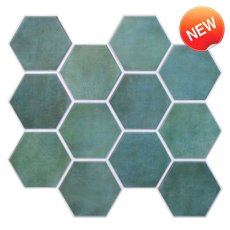 3D Patina Green Hexagon Peel and Stick Wall Tile