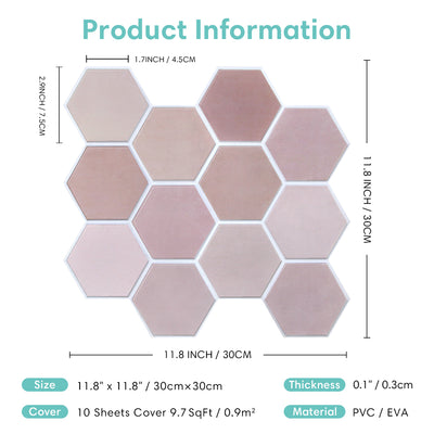 3D Pink Hexagon Peel and Stick Wall Tile