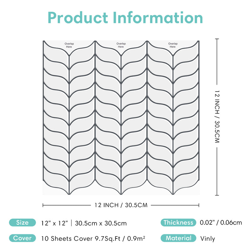 White Leaf Shaped Peel and Stick Backsplash Tile
