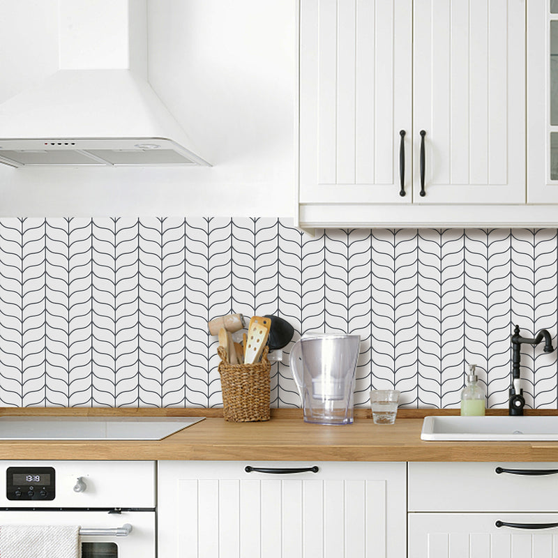 White Leaf Shaped Peel and Stick Backsplash Tile