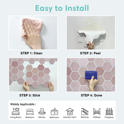 3D Pink Hexagon Peel and Stick Wall Tile