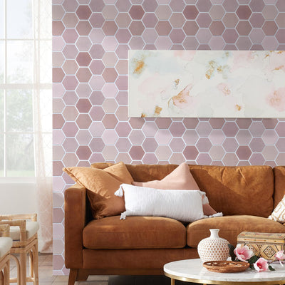 3D Pink Hexagon Peel and Stick Wall Tile