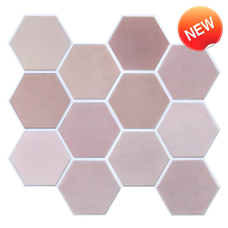 3D Pink Hexagon Peel and Stick Wall Tile