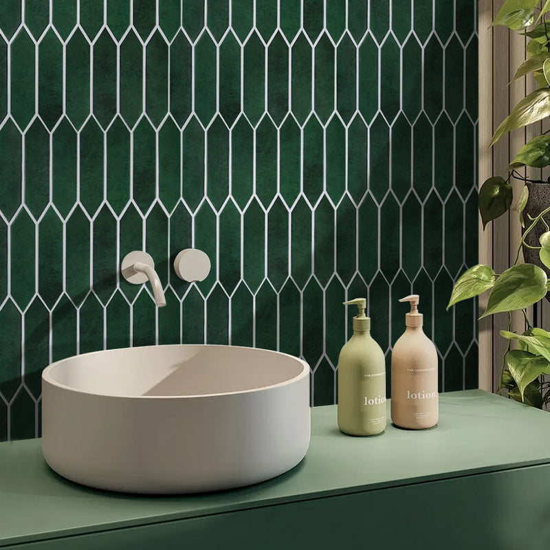 3D Forest Green  Elongated Hexagon Peel and Stick Wall Tile