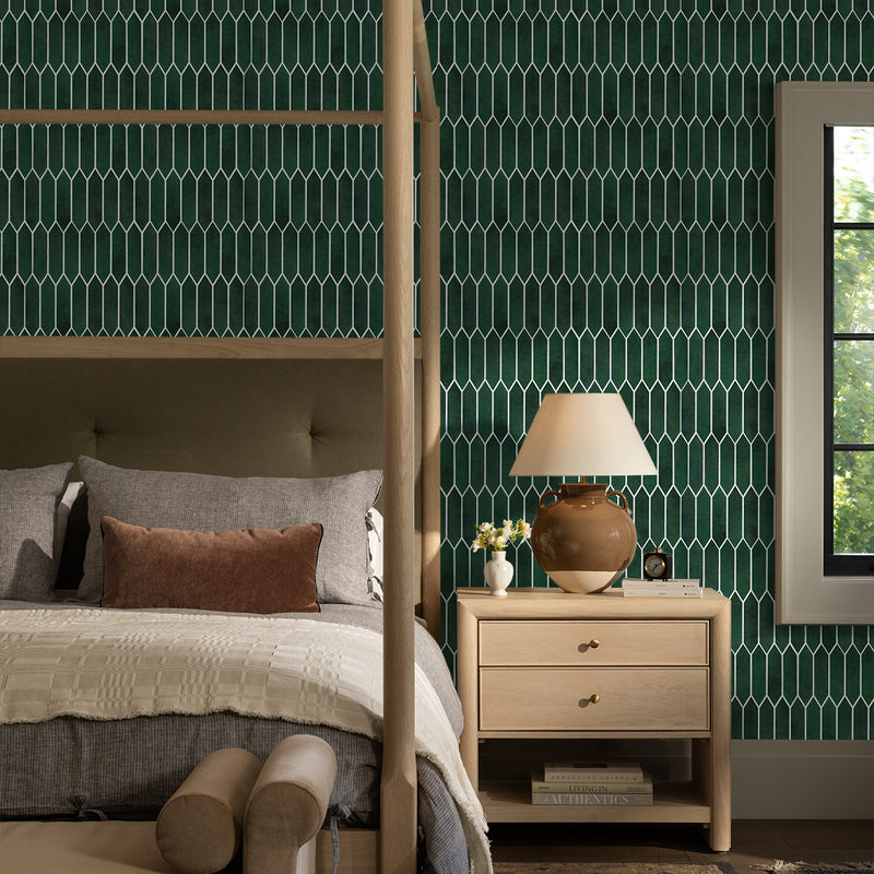 3D Forest Green  Elongated Hexagon Peel and Stick Wall Tile