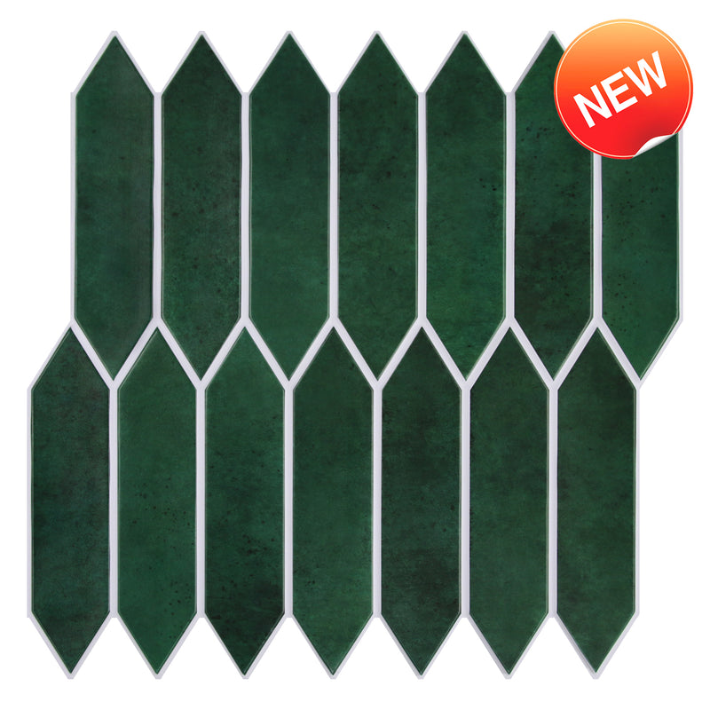 3D Forest Green  Elongated Hexagon Peel and Stick Wall Tile