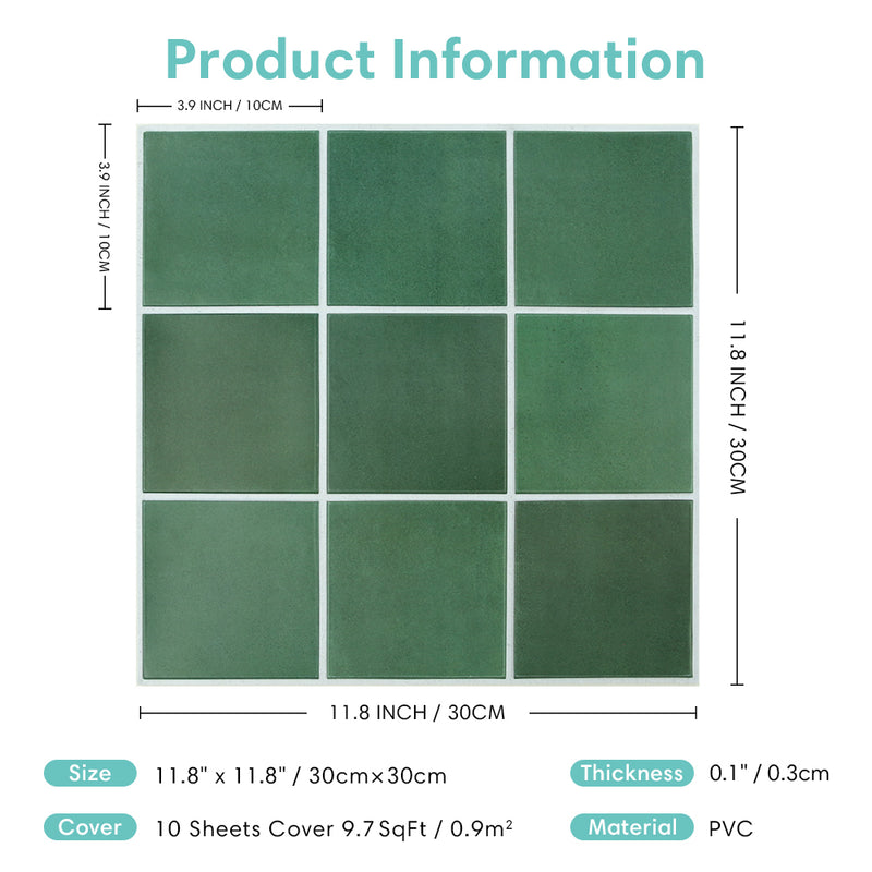 3D Dark Green Square Peel and Stick Wall Tile