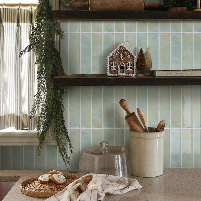 Green Yellow Cream Linear Peel and Stick Backsplash Tile