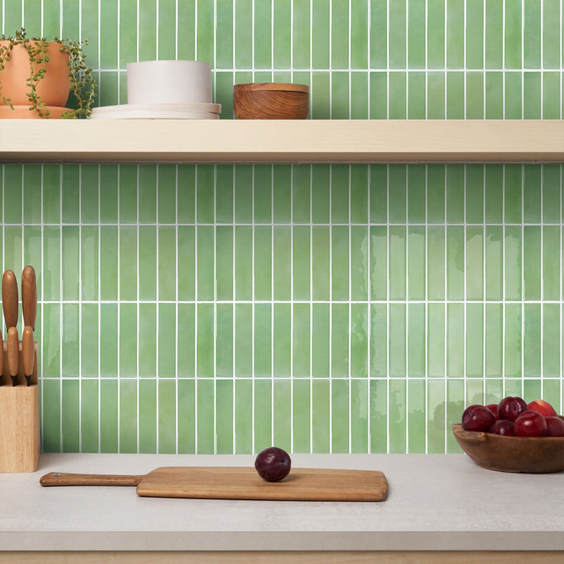 Sage Green Linear Peel and Stick Backsplash Tile