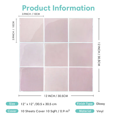 Blush Pink Ceramic Square Peel and Stick Backsplash Tile - Thicker Design