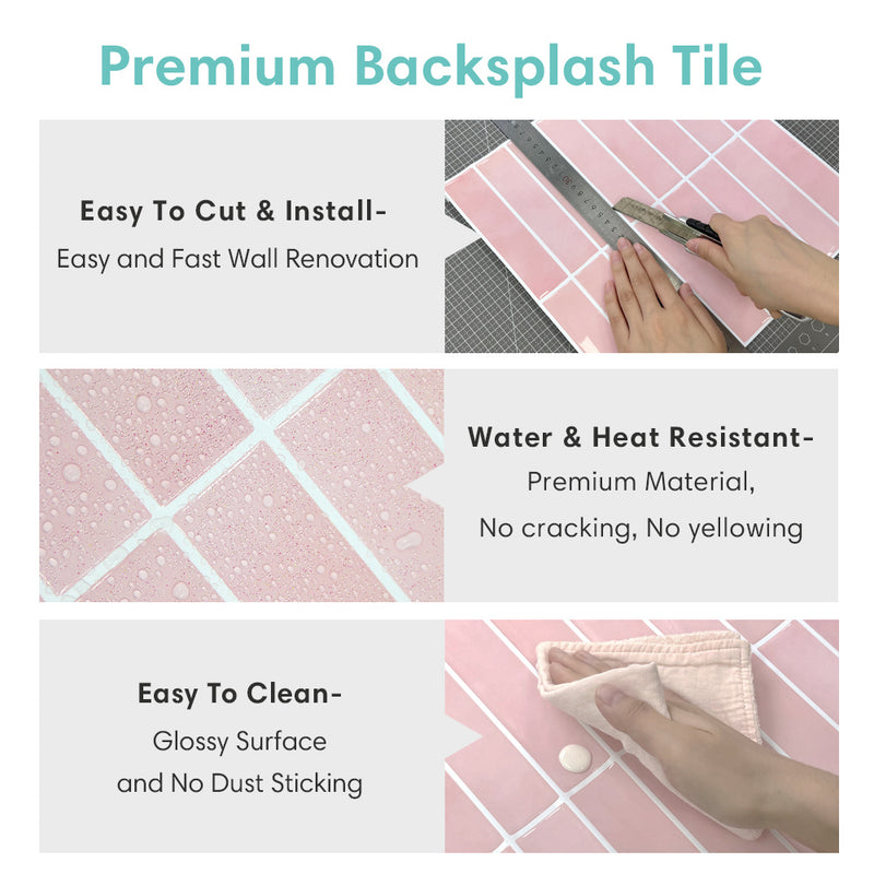 Pink Linear Peel and Stick Backsplash Tile