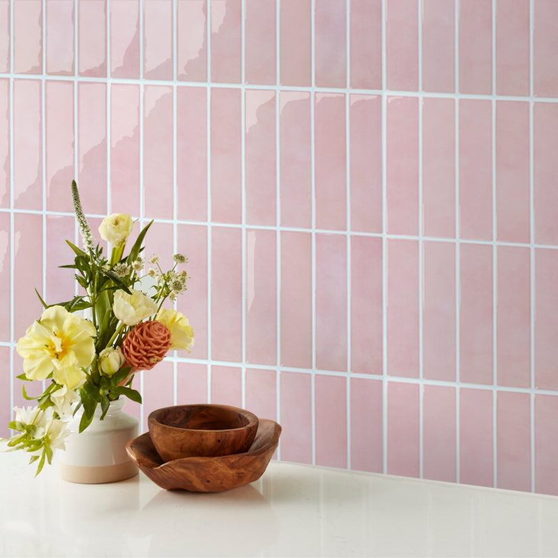 Pink Linear Peel and Stick Backsplash Tile