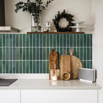 Forest Green Linear Peel and Stick Backsplash Tile
