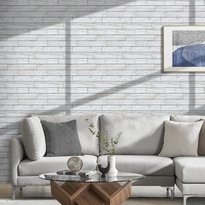 3D-Wandfliese aus weißem Shiplap-Holz zum Abziehen und Aufkleben