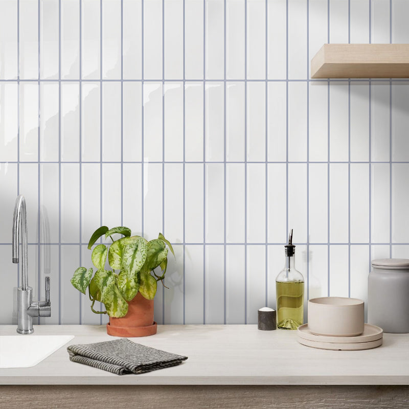 White Gray Linear Peel and Stick Backsplash Tile