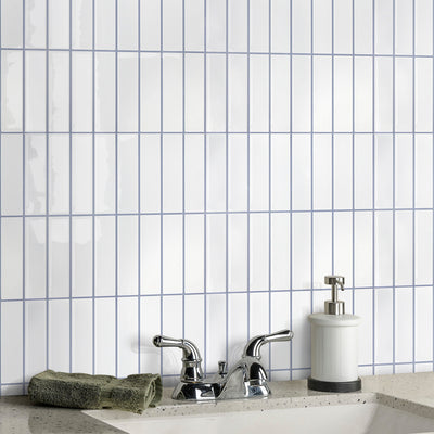 White Gray Linear Peel and Stick Backsplash Tile