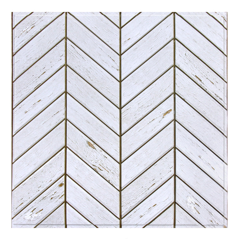 3D White Wood Herringbone Peel and Stick Wall Tile