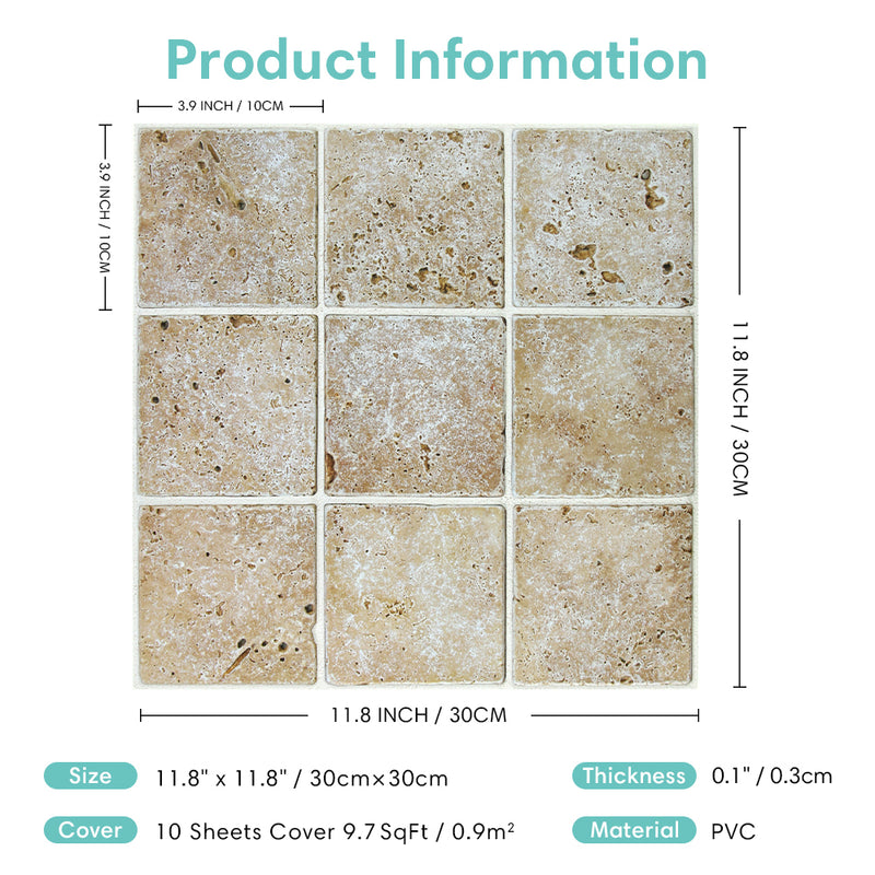 3D Rock Stone Square Peel and Stick Wall Tile