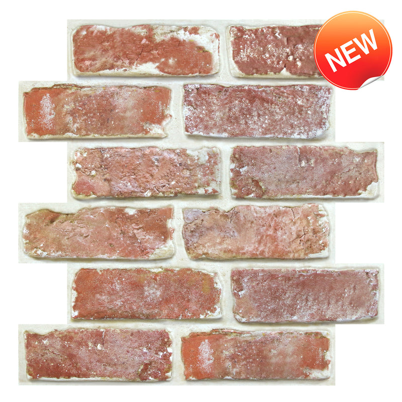 3D Old Red Rustic Brick Peel and Stick Wall Tile