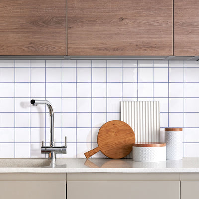 White and Grey Ceramic Square Peel and Stick Backsplash Tile - Thicker Design