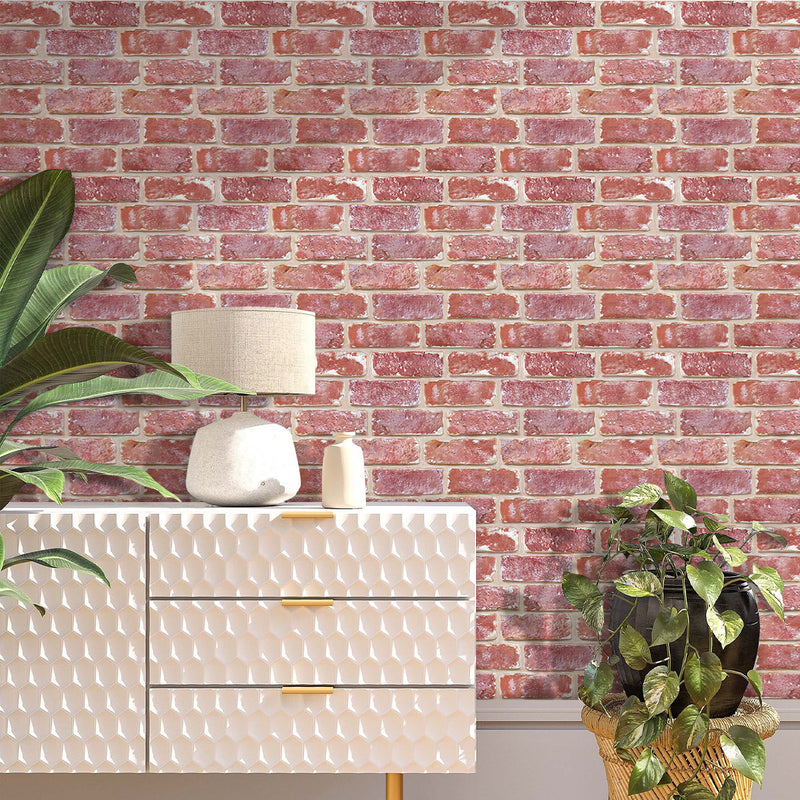 Azulejo de pared despegable y adherible con diseño rústico de ladrillo rojo antiguo en 3D