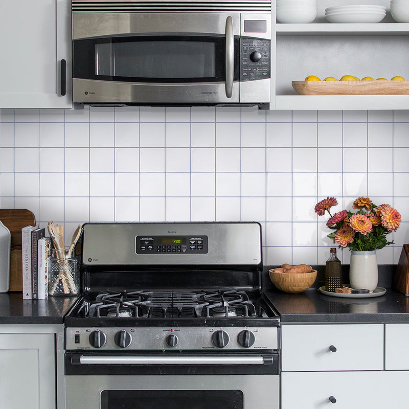 White and Grey Ceramic Square Peel and Stick Backsplash Tile - Thicker Design