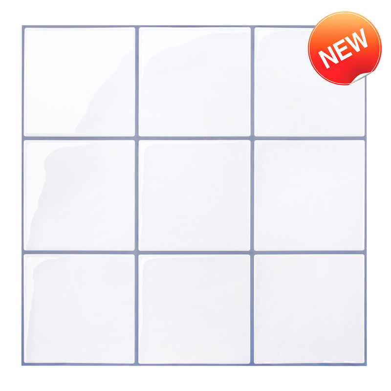 White and Grey Ceramic Square Peel and Stick Backsplash Tile - Thicker Design