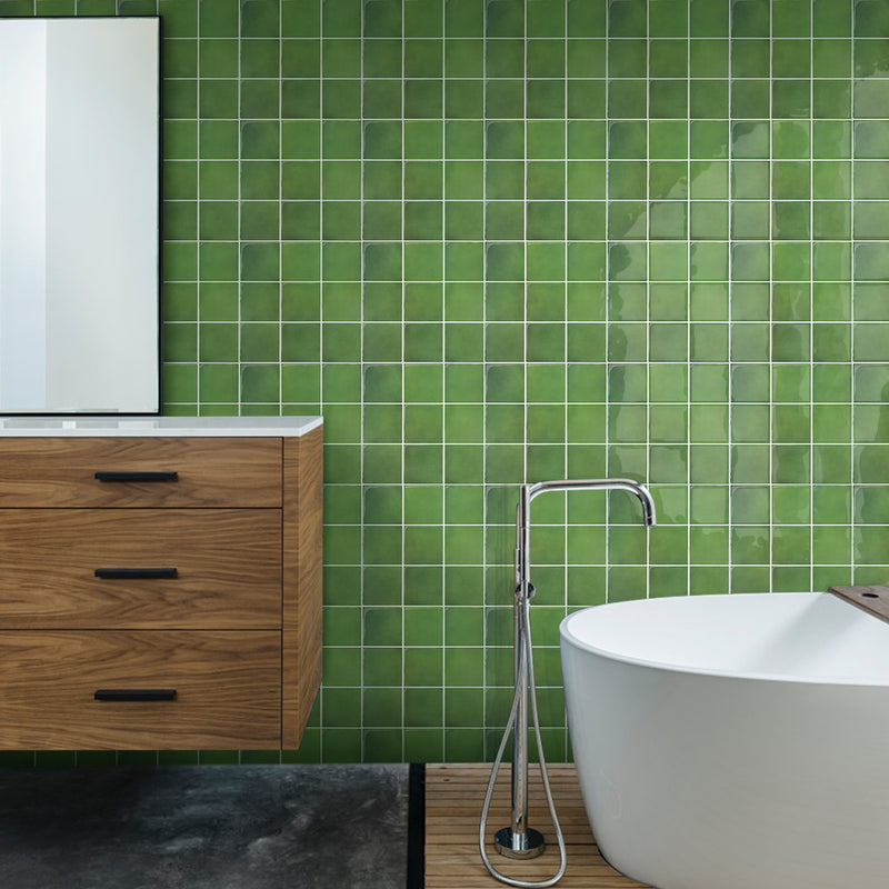 Green Ceramic Square Peel and Stick Backsplash Tile - Thicker Design