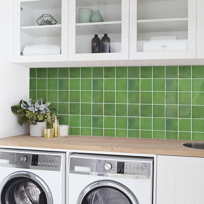 Green Ceramic Square Peel and Stick Backsplash Tile - Thicker Design