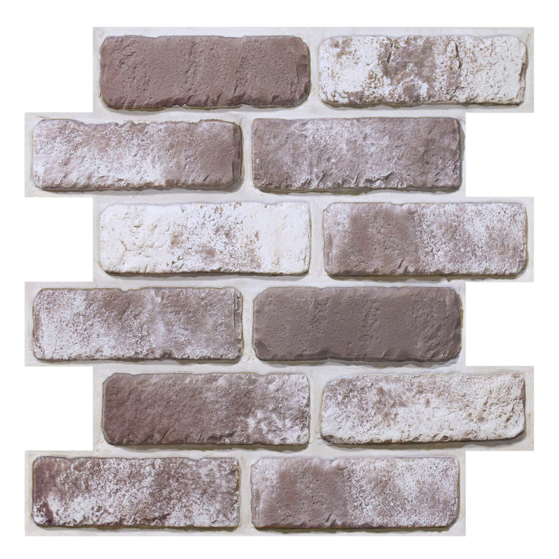 3D Mocha Whitewash Brick Peel and Stick Wall Tile