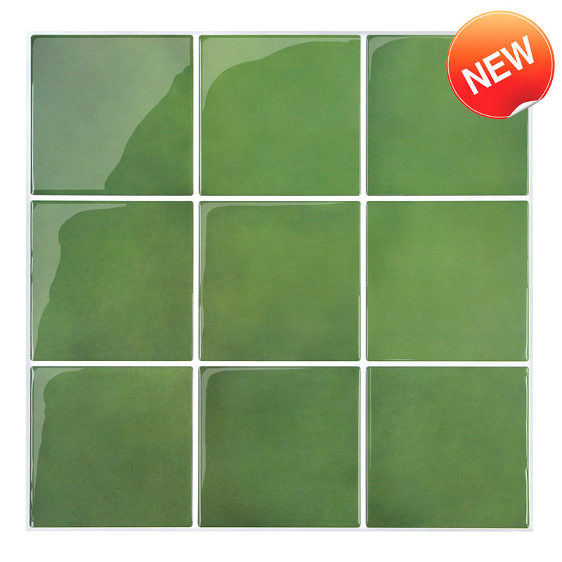 Green Ceramic Square Peel and Stick Backsplash Tile - Thicker Design