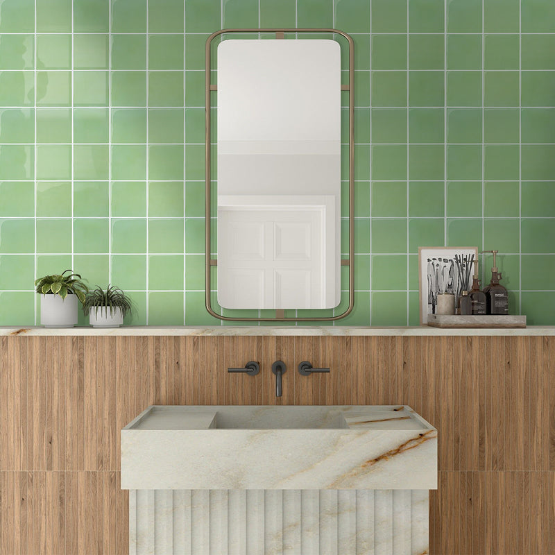 Sage Green Ceramic Square Peel and Stick Backsplash Tile - Thicker Design